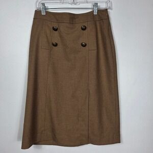 The Limited Brown  A-Line Midi Skirt Sz 6  Double Button Detail
